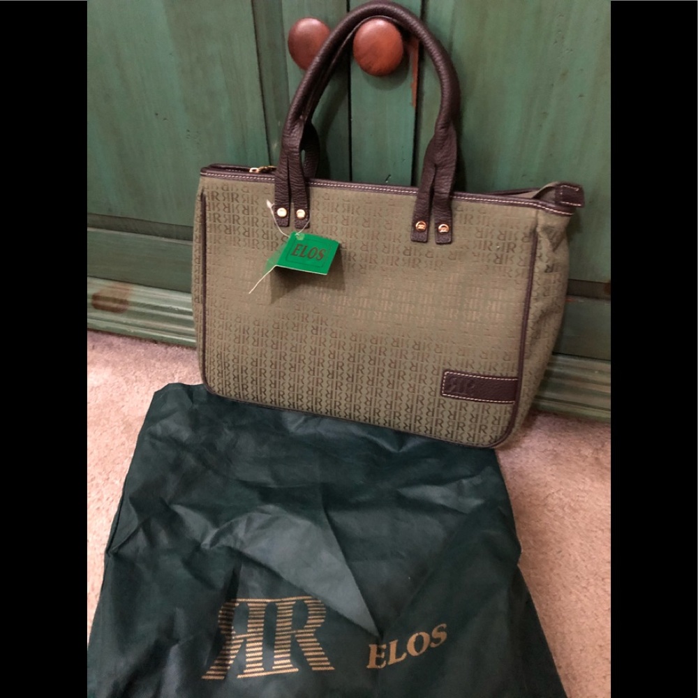 Pedro Rogado Signature Purse with Leather Trim Green and Brown